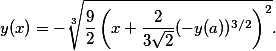y(x) = - \sqrt[3]{\dfrac{9}{2}\left(x + \frac{2}{3\sqrt{2}}(-y(a))^{3/2}\right)^2}.