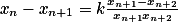 \textstyle x_n - x_{n+1} = k\frac{x_{n+1}-x_{n+2}}{x_{n+1}x_{n+2}}