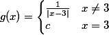 g(x)=\begin{cases}{1\over |x-3|}&x\ne 3\cr c&x=3\end{cases}